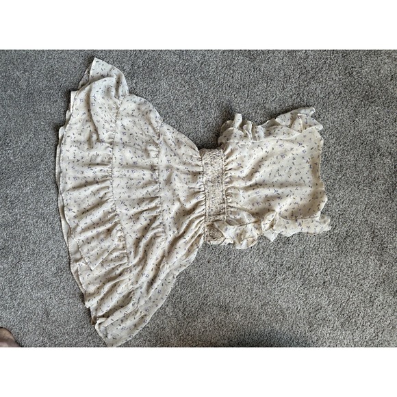 STORIA Ivory Purple Floral Ruffle Fit & Flare Sundress Sleeveless Size S - Picture 4 of 6